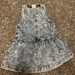 Vintage Sparkle Denim Jean Dress Jumper Overalls Acid Wash‎ 4T Made in USA Bows